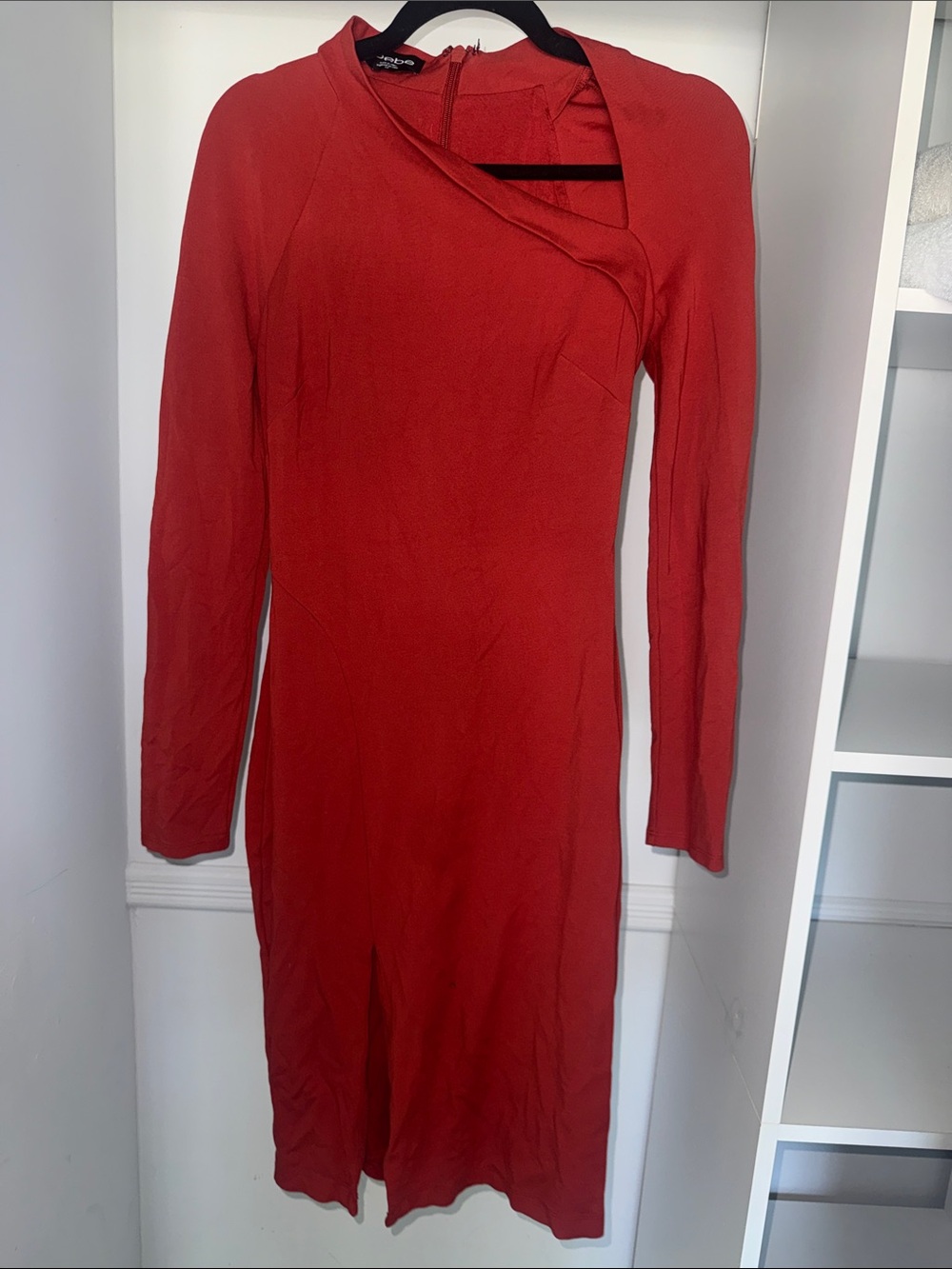 Bebe Women's Red Long Sleeve Asymmetric Neck Dress
